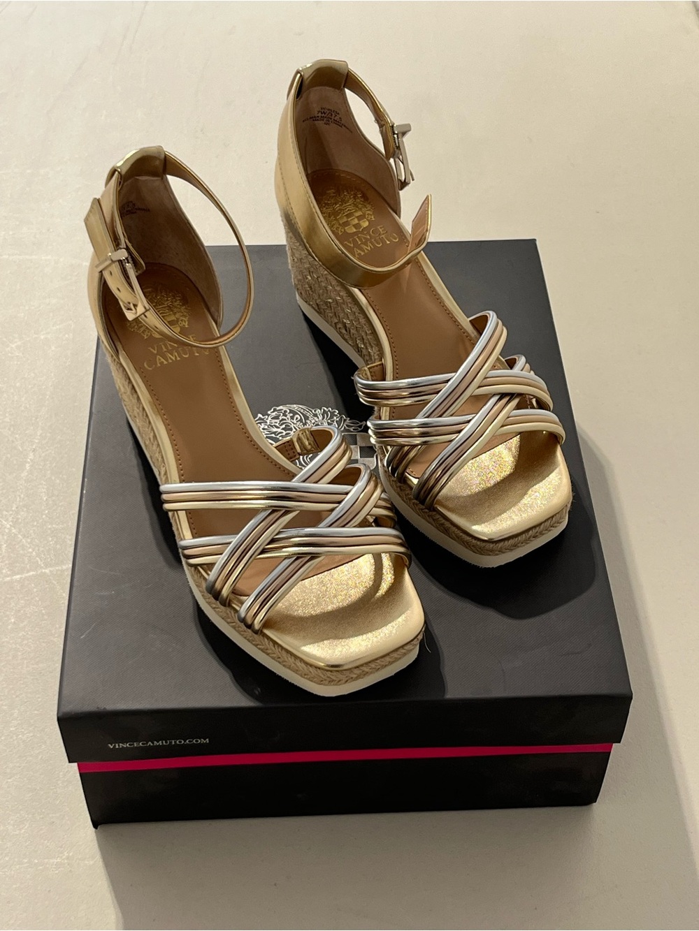 Vince Camuto Metallic Gold Espadrille Wedge Sandals - Picture 3 of 6